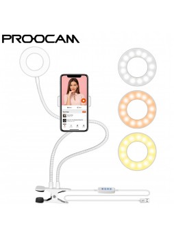 Proocam ALL-12W 360 Degree Selfie LED Ring Light With Desk Long Arm Lazy Phone Holder Photography Studio Fill Light White